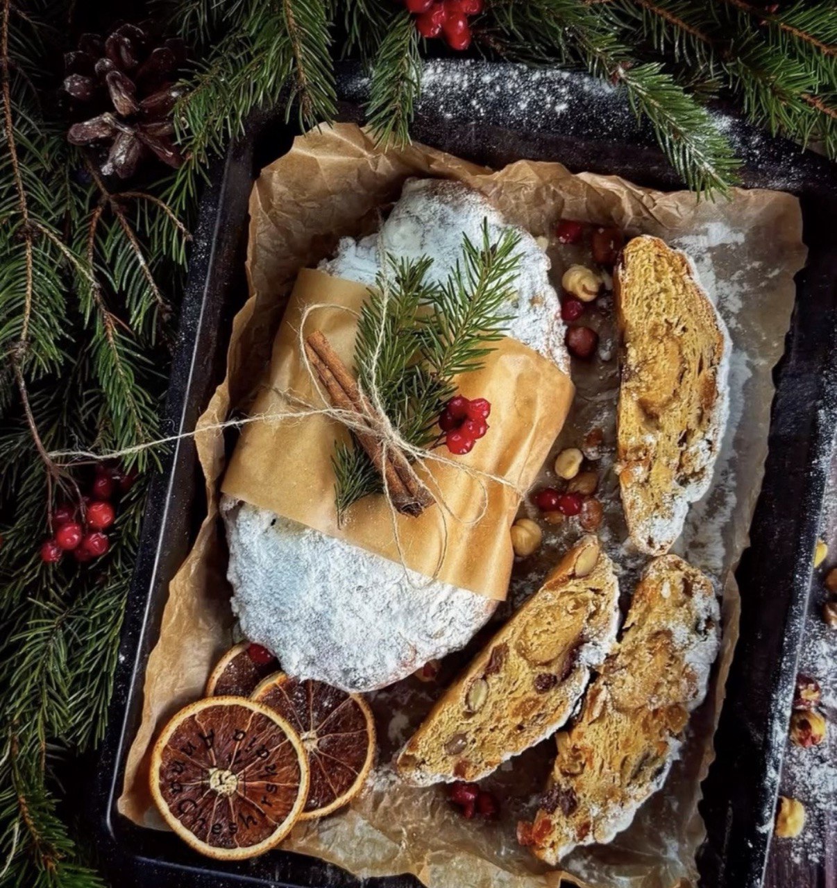 Штоллен творожный с апельсиновым марципаном и сухофруктами 500 гр