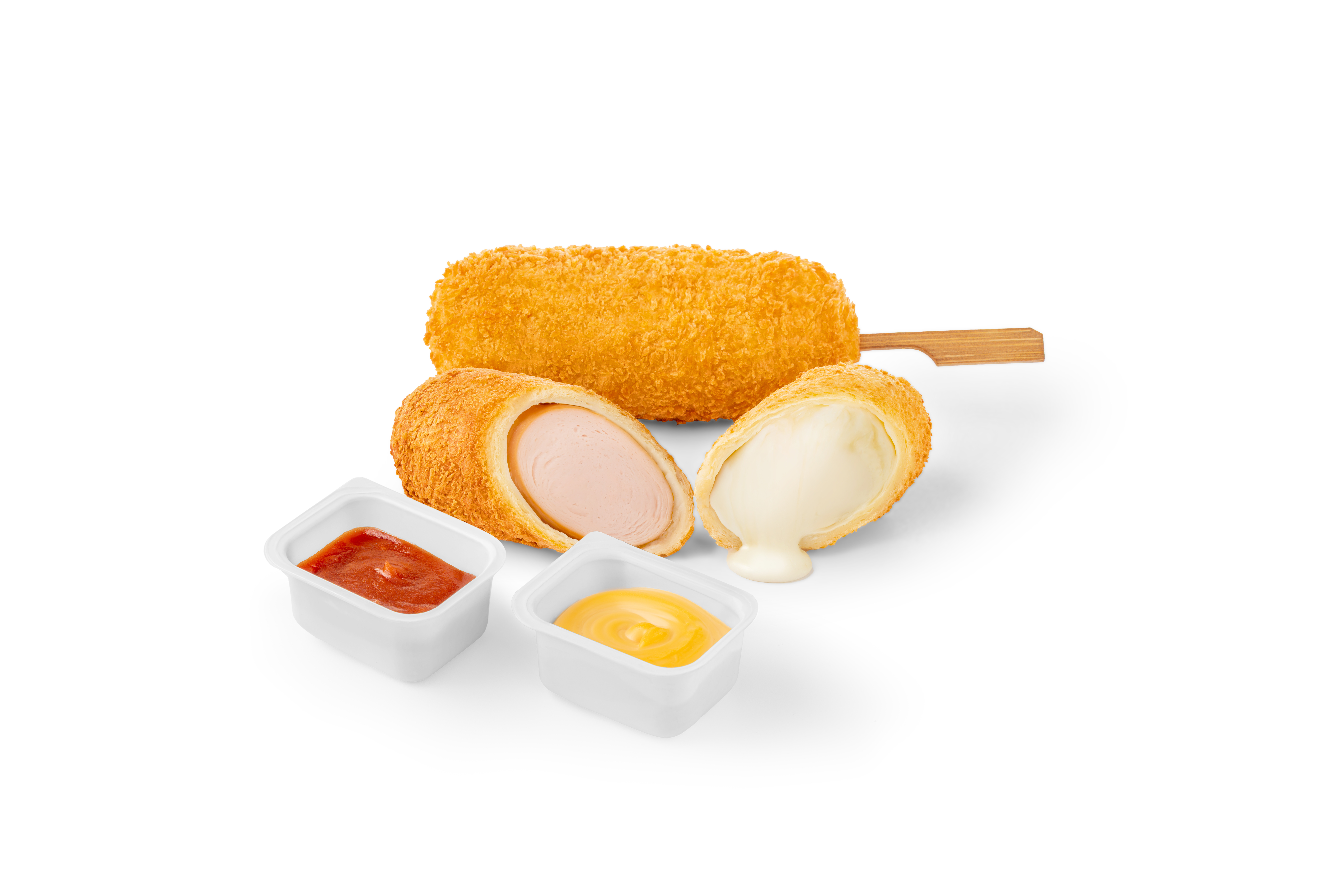 Корн-дог с сыром и сосиской в сухарях